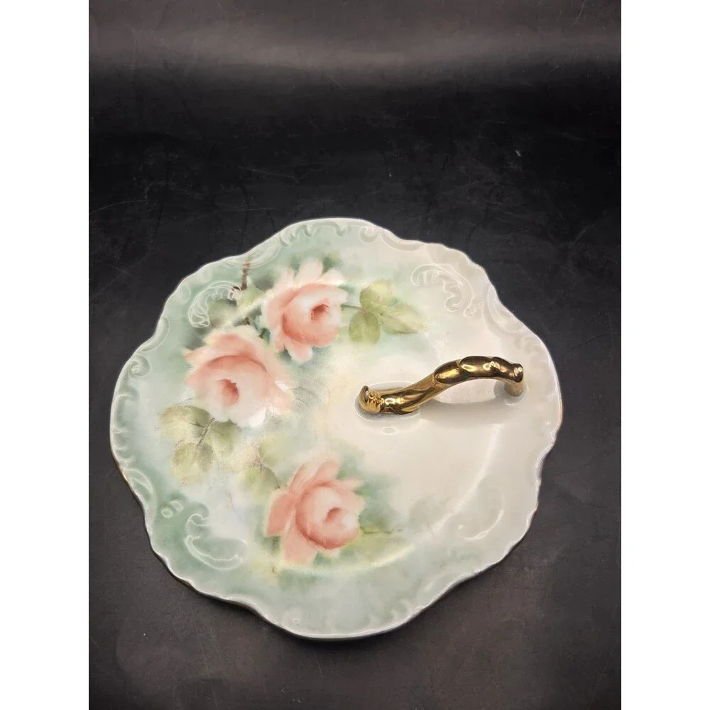 Antique Lemon Wedge Serving Plate Nappy Dish Tea Time Hand Painted Roses